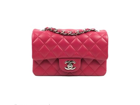 Chanel Quilted Mini Rectangular Flap Raspberry Pink Lambskin Silver Hardware on Sale