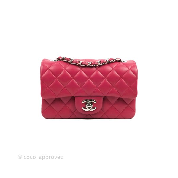 Chanel Quilted Mini Rectangular Flap Raspberry Pink Lambskin Silver Hardware on Sale