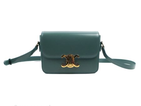 Celine Teen Triomphe Bag Shiny Calfskin Green Smoke Supply