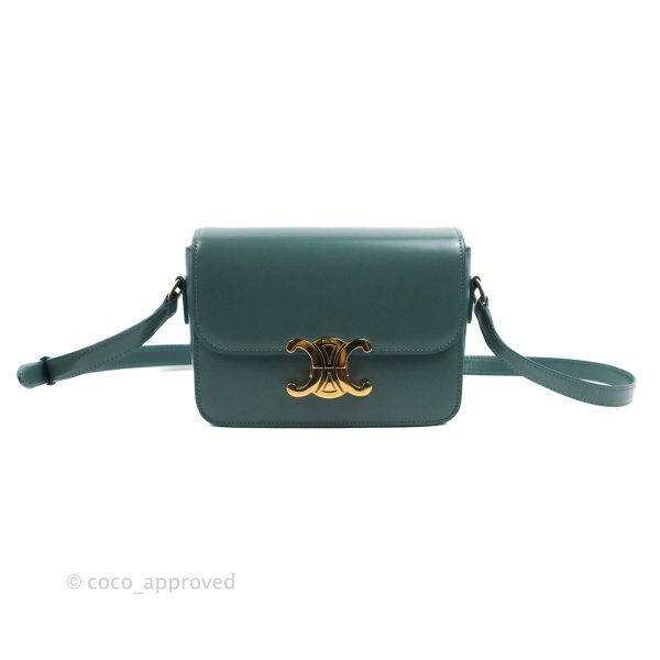 Celine Teen Triomphe Bag Shiny Calfskin Green Smoke Supply