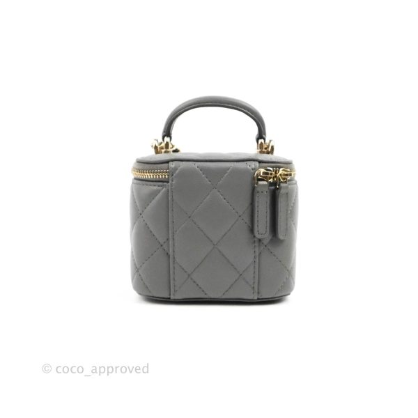 Chanel Mini Top Handle Vanity With Chain Dark Grey Lambskin Gold Hardware Fashion