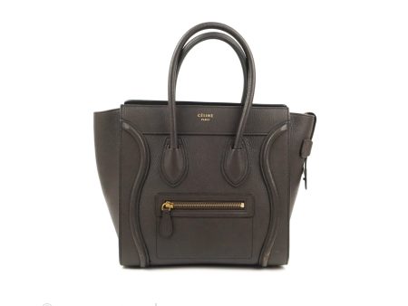 Celine Micro Luggage Handbag Dark Brown Grained Calfskin For Cheap