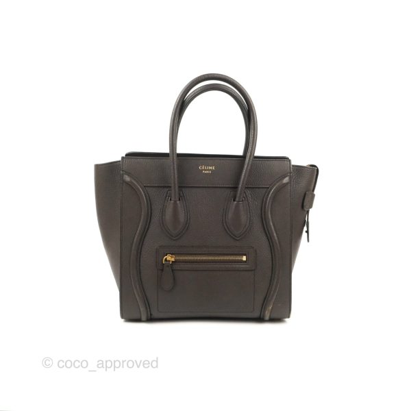 Celine Micro Luggage Handbag Dark Brown Grained Calfskin For Cheap