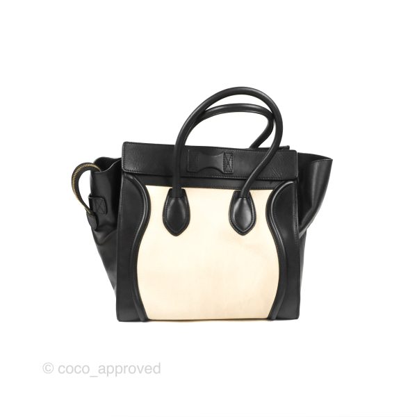 Celine Mini Luggage Bag Black White Aged Calfskin Online Hot Sale