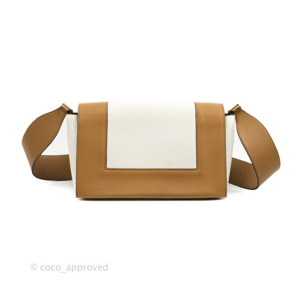 Celine Frame Shoulder Bag White Brown Calfskin Gold Hardware Hot on Sale