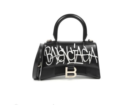 Balenciaga Small Hourglass Graffiti Top Handle Bag Black Calfskin Discount