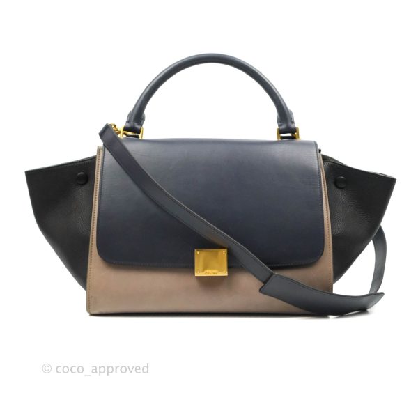 Celine Sleek Calfskin Small Tri-Color Trapeze Dark Blue Online