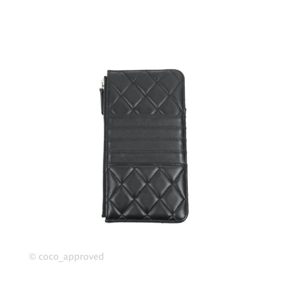 Chanel Black Lambskin Phone Holder Long Zip Wallet For Cheap