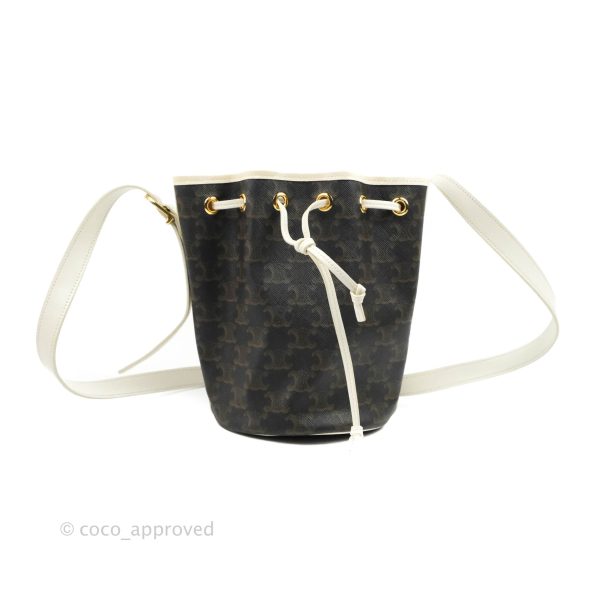 Celine Small Drawstring Bag Triomphe Canvas White Calfskin on Sale