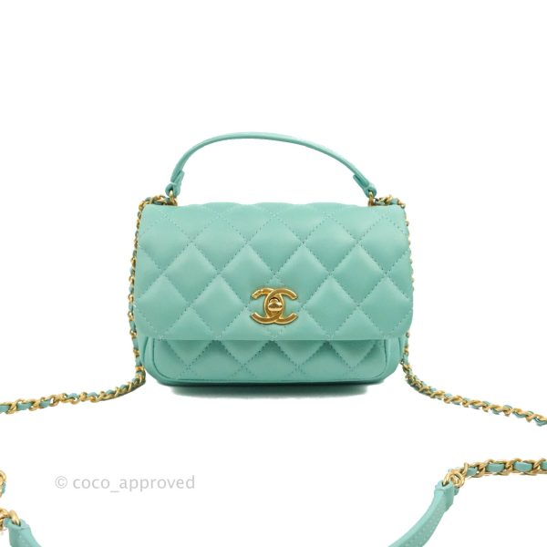 Chanel Quilted Small Day Trip Tiffany Blue Green Lambskin Aged Gold Hardware Supply