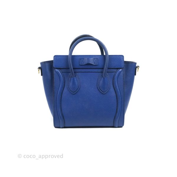 Celine Nano Luggage Dark Blue Drummed Calfskin Gold Hardware For Sale