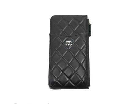 Chanel Black Lambskin Phone Holder Long Zip Wallet For Cheap