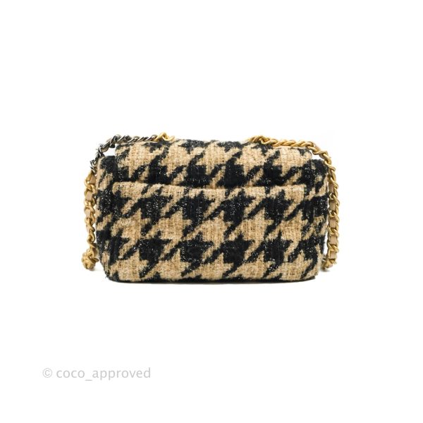 Chanel 19 Small Tweed Houndstooth Black Beige Mixed Hardware Fashion