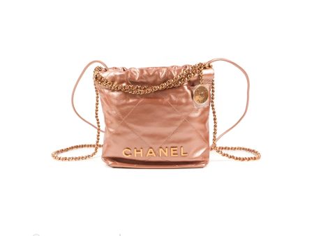 Chanel 22 Mini Bag Metallic Rose Gold Crumpled Calfskin Discount