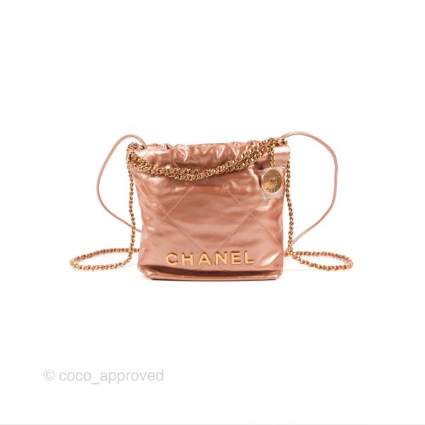 Chanel 22 Mini Bag Metallic Rose Gold Crumpled Calfskin Discount