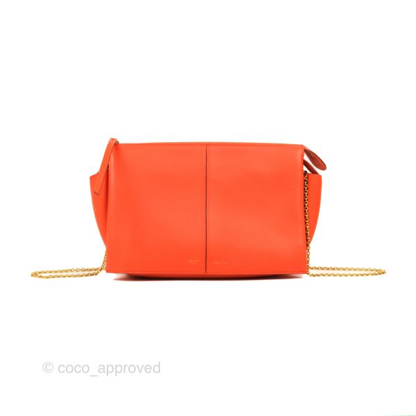 Celine Tri-Fold Clutch on Chain Orange Calfskin on Sale