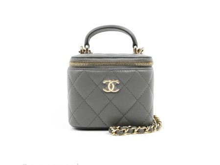 Chanel Mini Top Handle Vanity With Chain Dark Grey Lambskin Gold Hardware Fashion