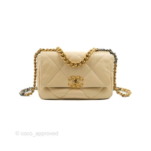 Chanel 19 Small Beige Goatskin Mixed Hardware Cheap