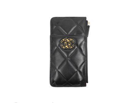 Chanel 19 Phone Holder Long Zip Wallet Black Goatskin Gold Hardware Hot on Sale