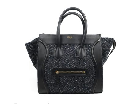 Celine Mini Luggage Bag Navy Black Tweed For Cheap