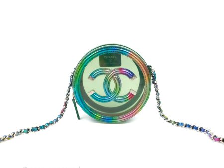 Chanel Filigree Rainbow Green PVC Round Clutch With Chain Silver Hardware 20C on Sale