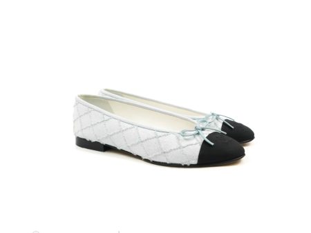 Chanel Ballerina Flats Light Blue Black Size 37.5 For Discount