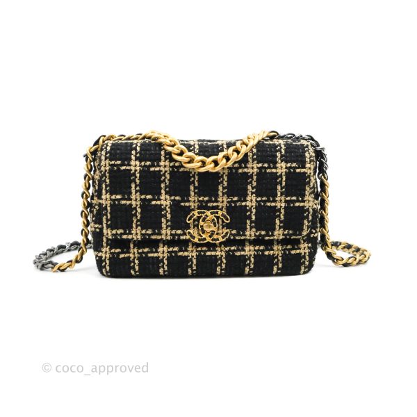 Chanel 19 Small Tweed Black Beige Mixed Hardware For Cheap