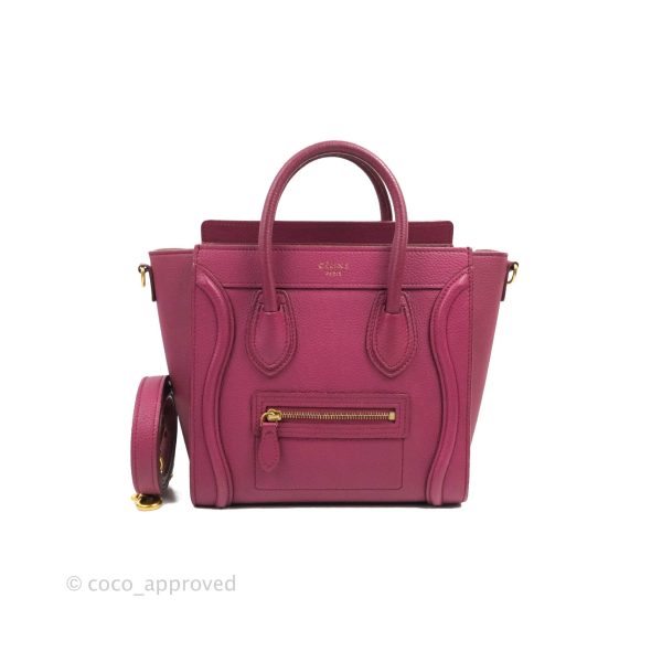 Celine Nano Luggage Plum Drummed Calfskin For Sale