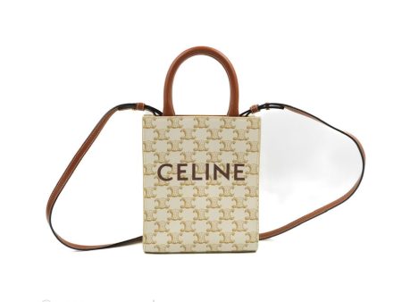 Celine Mini Vertical Cabas Bag Triomphe Canvas White Discount