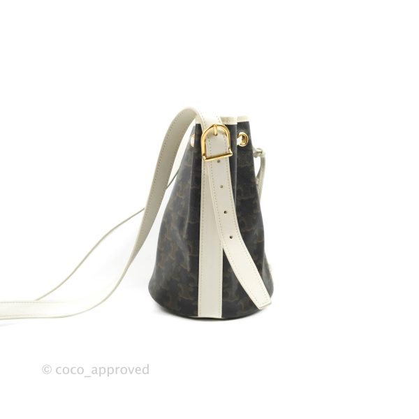 Celine Small Drawstring Bag Triomphe Canvas White Calfskin on Sale