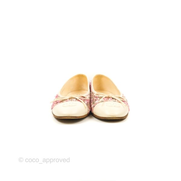 Chanel Ballerina Flats Pink Ivory Tweed Size 38 Fashion