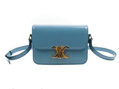 Celine Teen Triomphe Bag Shiny Calfskin Denim Blue Online Hot Sale