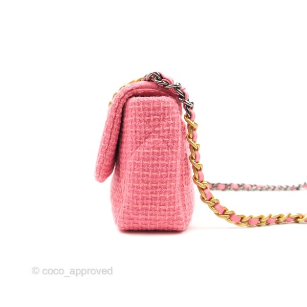 Chanel 19 Small Tweed Pink Glitter Mixed Hardware For Sale