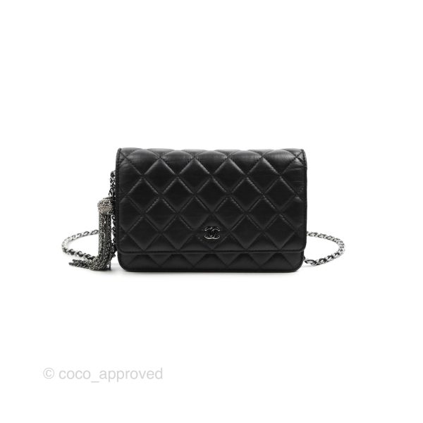 Chanel  Quilted Tassel Wallet On Chain WOC Black Aged Calfskin Online Hot Sale