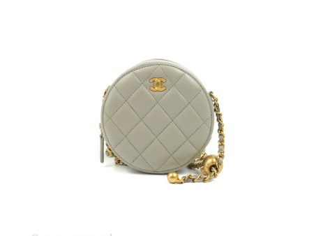 Chanel Quilted Round Pearl Crush Clutch With Chain Grey Lambskin Aged Gold Hardware Fashion