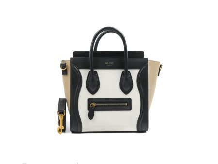 Celine Nano Luggage Bag Tricolour Dune White Black Grained Calfskin on Sale