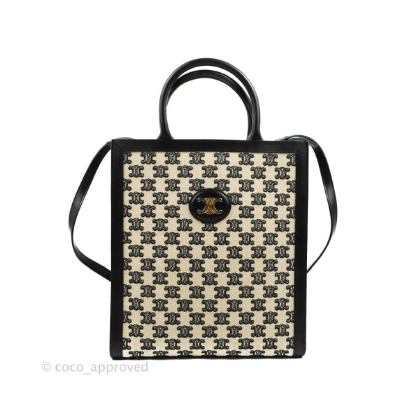 Celine Small Cabas Vertical Tote Triomphe Embroidery Black Textlie Fashion