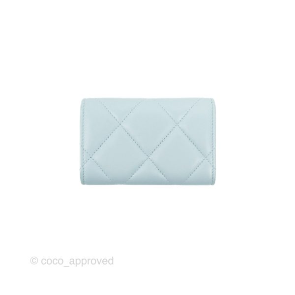 Chanel 19 Quilted Flap Card Holder Light Blue Lambskin Online Hot Sale