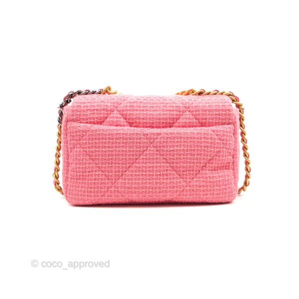 Chanel 19 Small Tweed Pink Glitter Mixed Hardware For Sale