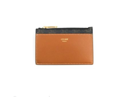 Celine Zipped Card Holder Triomphe Canvas Tan Lambskin Discount