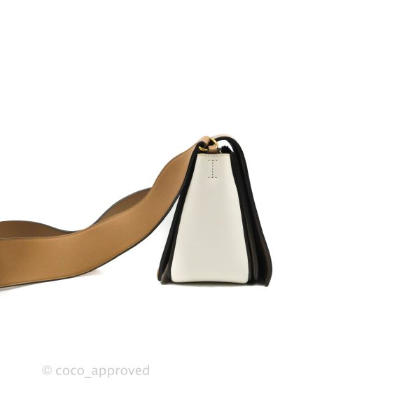 Celine Frame Shoulder Bag White Brown Calfskin Gold Hardware Hot on Sale