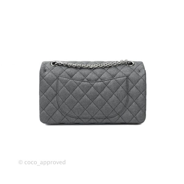 Chanel 2.55 Reissue Lucky Charms 225 Flap Iridescent Metallic Grey Canvas Gun Metal For Sale