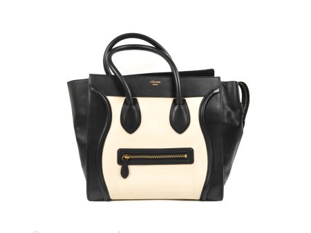 Celine Mini Luggage Bag Black White Aged Calfskin Online Hot Sale