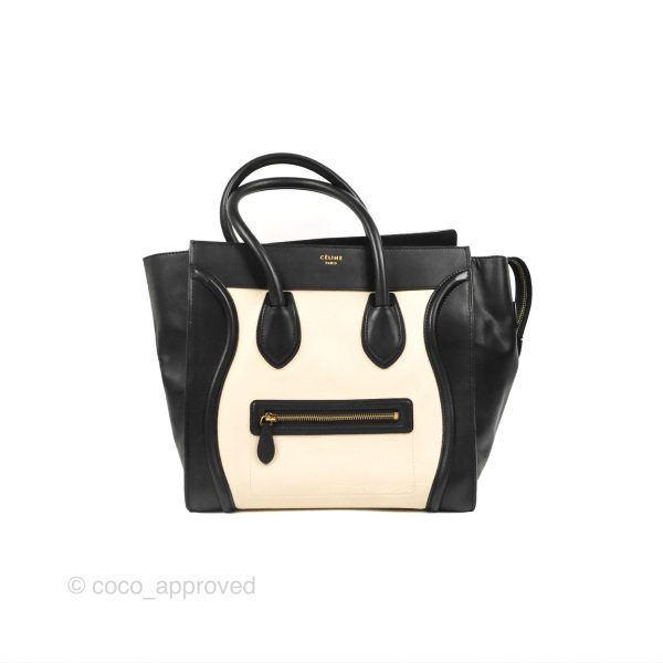 Celine Mini Luggage Bag Black White Aged Calfskin Online Hot Sale