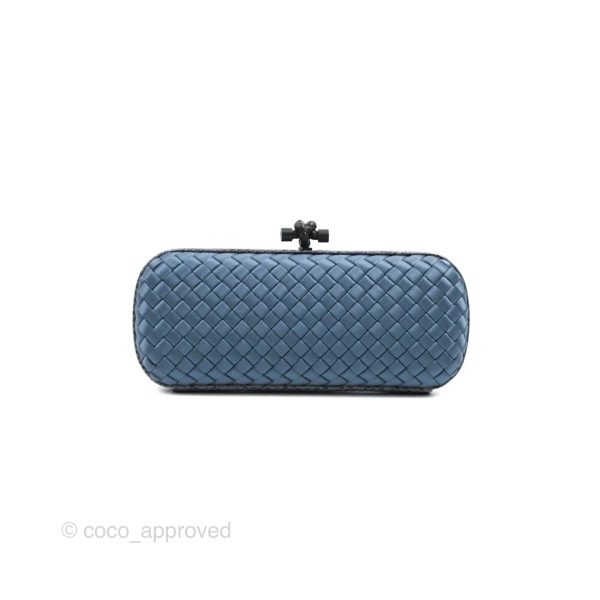 Bottega Veneta Ayers Satin Intreccio Stretch Knot Clutch Navy Online