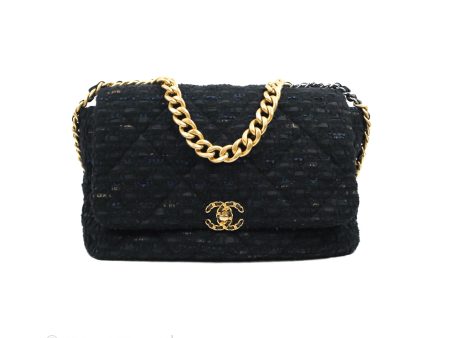 Chanel 19 Maxi Flap Bag Black Tweed Mixed Hardware on Sale