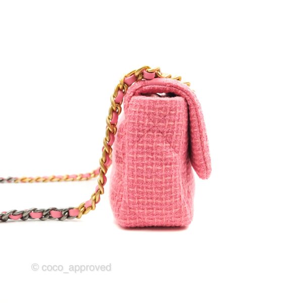 Chanel 19 Small Tweed Pink Glitter Mixed Hardware For Sale