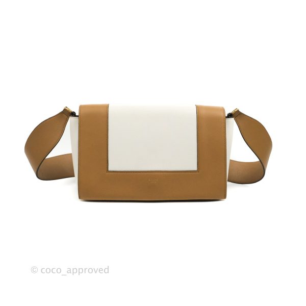 Celine Frame Shoulder Bag White Brown Calfskin Gold Hardware Hot on Sale