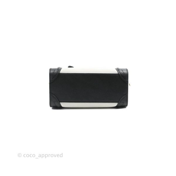 Celine Nano Luggage Bag Tricolour Dune White Black Grained Calfskin on Sale