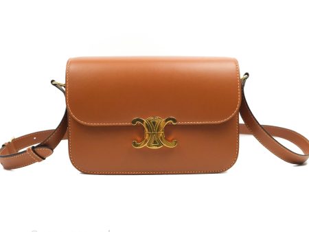 Celine Medium Triomphe Bag Tan Shiny Calfskin Online Hot Sale